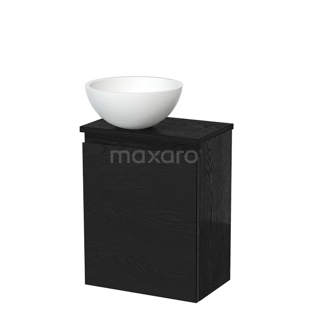 Toiletmeubel met waskom | 41 cm Zwart eiken Greeploos front Mat wit Solid surface waskom Zwart eiken blad TMK10-13611