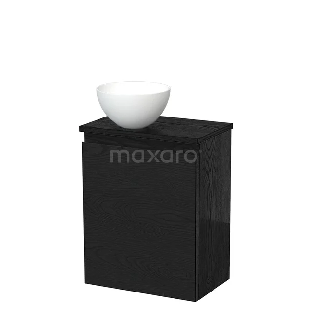Toilet unit with countertop wash basin | 41 cm Black oak Handleless front Matte white Solid surface wash basin Black oak worktop TMK10-13612