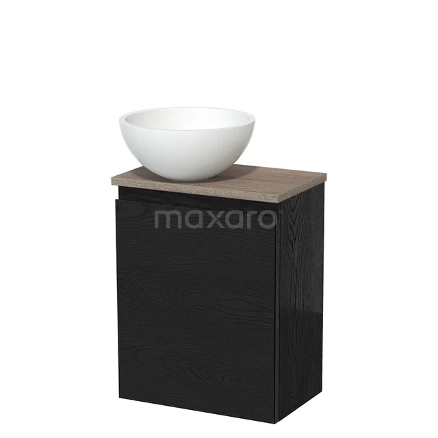 Toiletmeubel met waskom | 41 cm Zwart eiken Greeploos front Mat wit Solid surface waskom Eiken blad TMK10-13624