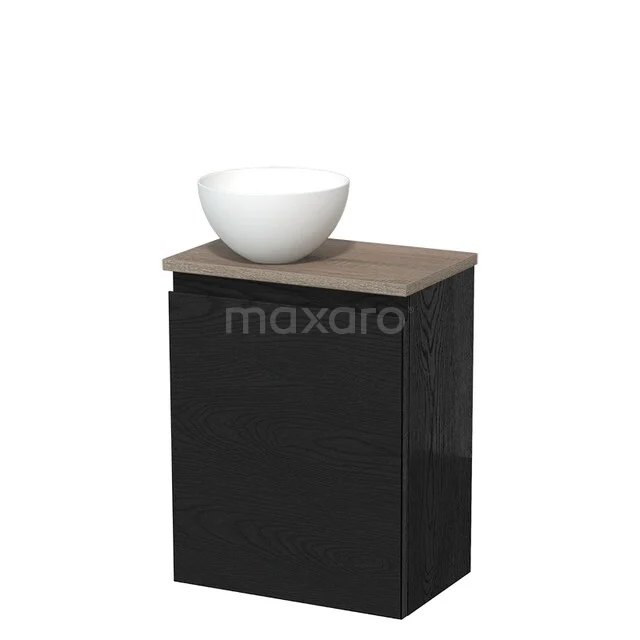 Toilet unit with countertop wash basin | 41 cm Black oak Handleless front Matte white Solid surface worktop Oak worktop TMK10-13625