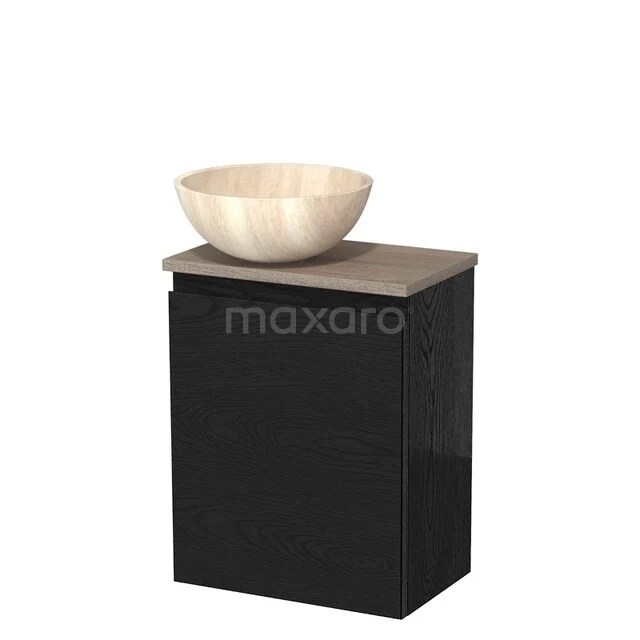 Toilet unit with countertop wash basin | 41 cm Black oak Handleless front Travertine Natural stone worktop Oak worktop TMK10-13627