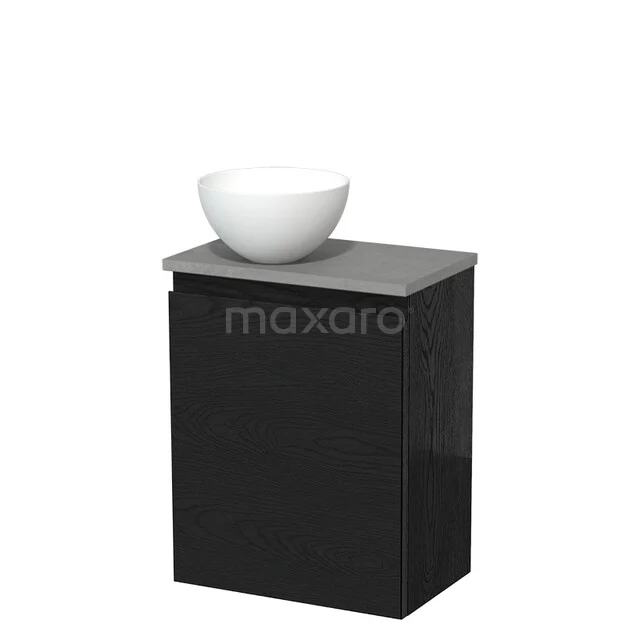 Toiletmeubel met waskom | 41 cm Zwart eiken Greeploos front Mat wit Solid surface waskom Lichtgrijs beton blad TMK10-13703