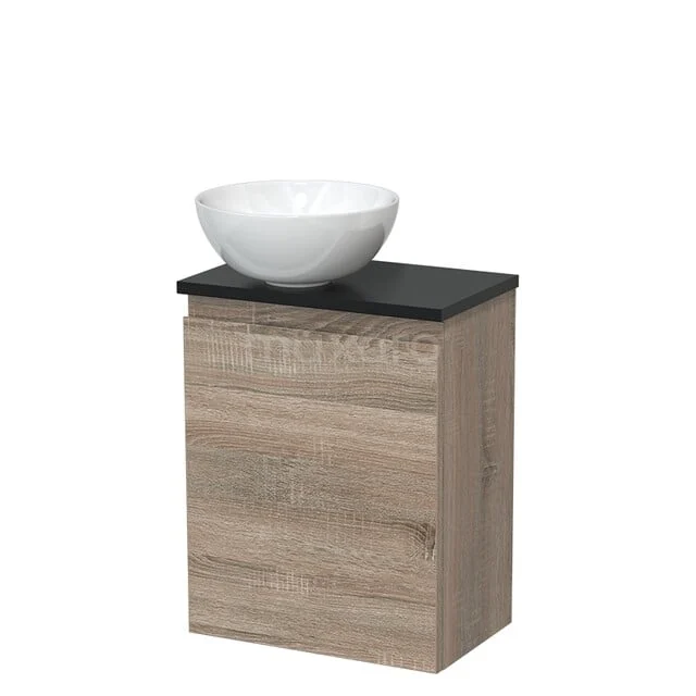 WC-Möbel mit Aufsatzwaschbecken | 41 cm Eiche grifflose Front Hochglanz Weiß Keramik-Aufsatzwaschbecken Matt Schwarz Platte TMK10-14167 WC-Möbel mit Aufsatzwaschbecken | 41 cm Eiche grifflose Front Hochglanz Weiß Keramik-Aufsatzwaschbecken Matt Schwarz Platte TMK10-14167