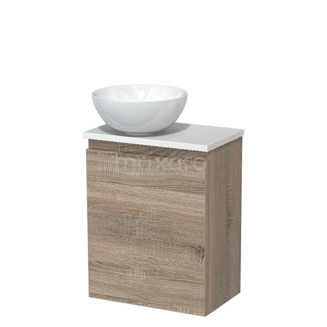 Toiletmeubel met waskom | 41 cm Eiken Greeploos front Hoogglans wit Keramiek waskom Hoogglans wit blad TMK10-14206 Toiletmeubel met waskom | 41 cm Eiken Greeploos front Hoogglans wit Keramiek waskom Hoogglans wit blad TMK10-14206