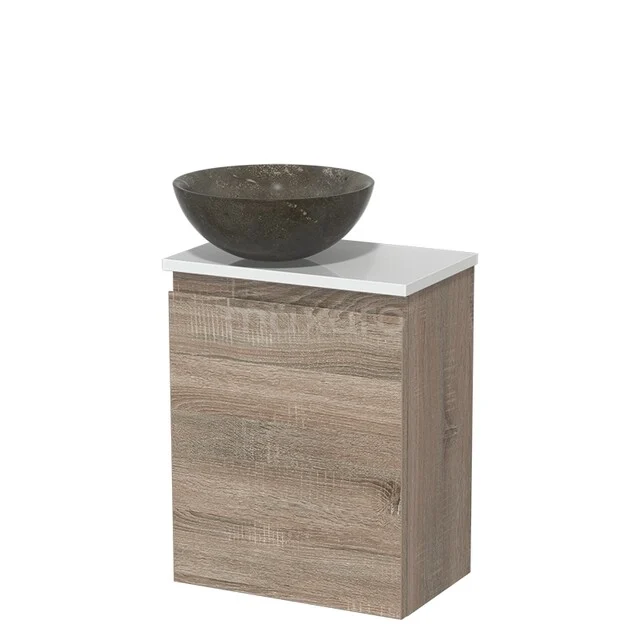Toilet unit with basin | 41 cm Oak Handleless front Blue stone Natural stone Countertop wash basin High-gloss white worktop TMK10-14209