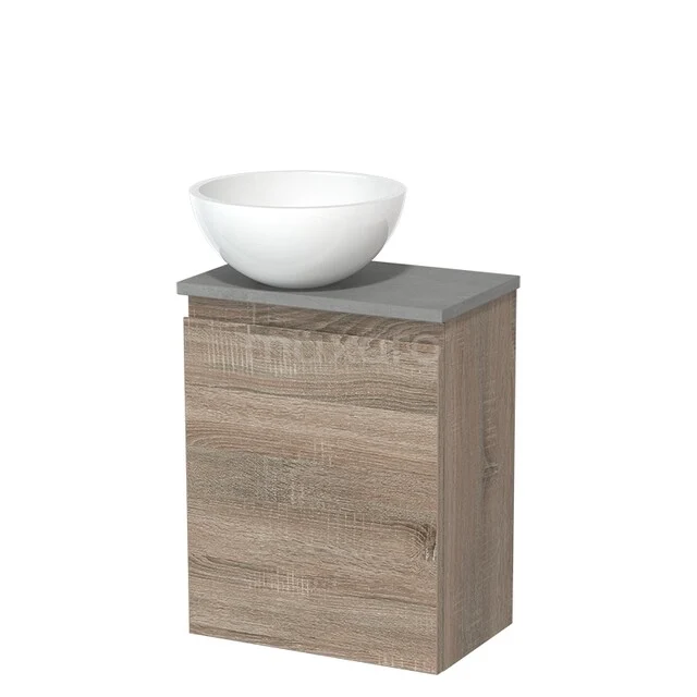 Toiletmeubel met waskom | 41 cm Eiken Greeploos front Hoogglans wit Mineraalmarmer waskom Lichtgrijs beton blad TMK10-14367