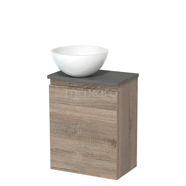 Toiletmeubel met waskom | 41 cm Eiken Greeploos front Hoogglans wit Mineraalmarmer waskom Donkergrijs beton blad TMK10-14378