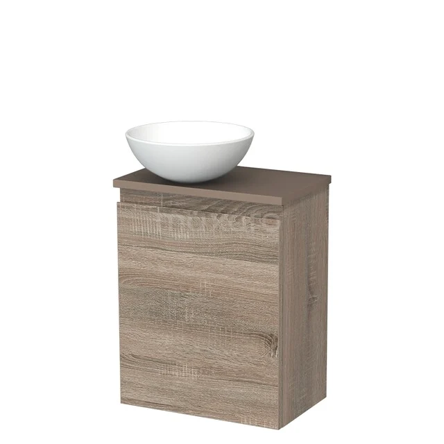 Toiletmeubel met waskom | 41 cm Eiken Greeploos front Mat wit Keramiek waskom Taupe blad TMK10-14851
