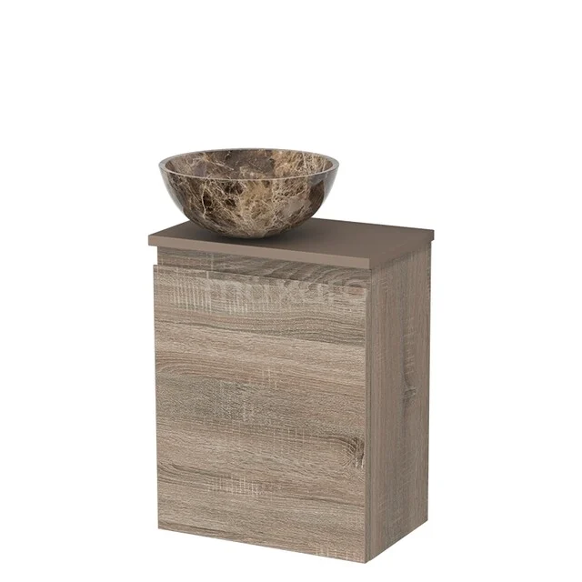 Toilet unit with wash basin | 41 cm Oak Handleless front Dark emperador Natural stone countertop wash basin Taupe worktop TMK10-14858