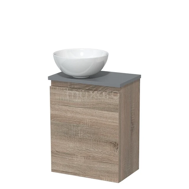 WC-Möbel mit Aufsatzwaschbecken | 41 cm Eiche Hochglanz Weiß Front grifflose Front Keramik Aufsatzwaschbecken Mittelgrau TMK10-14859 WC-Möbel mit Aufsatzwaschbecken | 41 cm Eiche Hochglanz Weiß Front grifflose Front Keramik Aufsatzwaschbecken Mittelgrau TMK10-14859