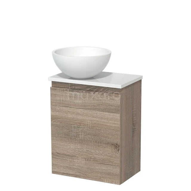 Toilet unit with wash basin | 41 cm Oak Handleless front Matte white Solidtop wash basin High-gloss white worktop TMK10-14873