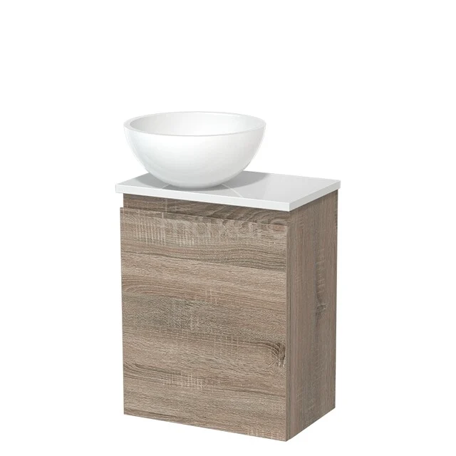 Toiletmeubel met waskom | 41 cm Eiken Greeploos front Hoogglans wit Mineraalmarmer waskom Hoogglans wit blad TMK10-14874