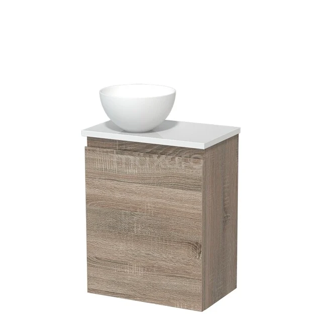 Toilet unit with wash basin | 41 cm Oak Handleless front Matte white Solidtop wash basin High-gloss white worktop TMK10-14881 Toilet unit with wash basin | 41 cm Oak Handleless front Matte white Solidtop wash basin High-gloss white worktop TMK10-14881