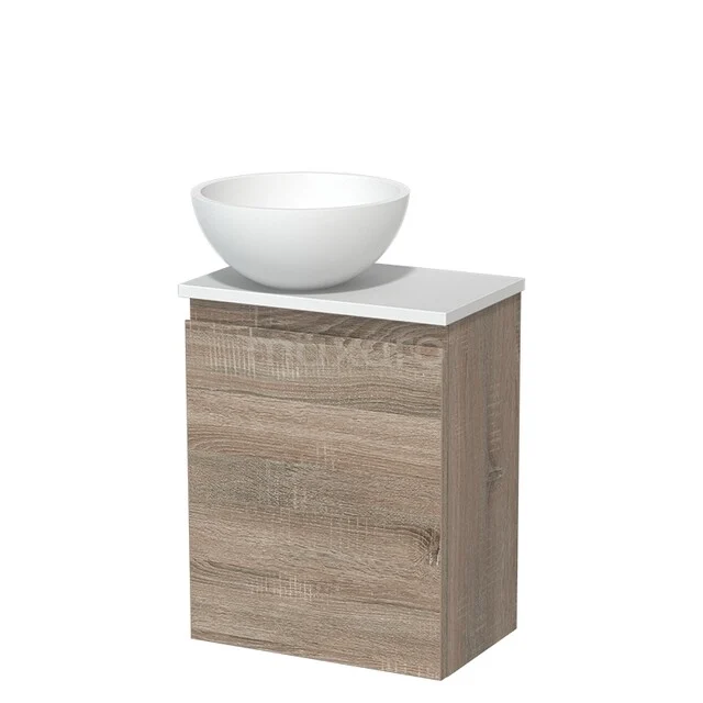 Toiletmeubel met waskom | 41 cm Eiken Greeploos front Mat wit Solid surface waskom Mat wit blad TMK10-14886