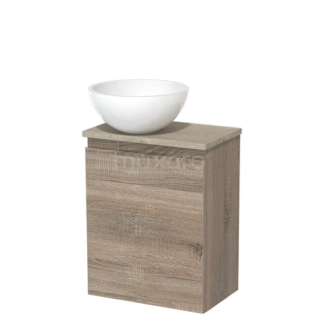 Toilet unit with countertop wash basin | 41 cm Oak Handleless front High-gloss white Mineral marble countertop wash basin Light grey oak worktop TMK10-14965 Toilet unit with countertop wash basin | 41 cm Oak Handleless front High-gloss white Mineral marble countertop wash basin Light grey oak worktop TMK10-14965