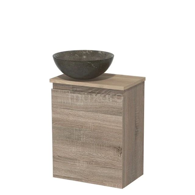 Toiletmeubel met waskom | 41 cm Eiken Greeploos front Blue stone Natuursteen waskom Lichtbruin eiken blad TMK10-14979 Toiletmeubel met waskom | 41 cm Eiken Greeploos front Blue stone Natuursteen waskom Lichtbruin eiken blad TMK10-14979