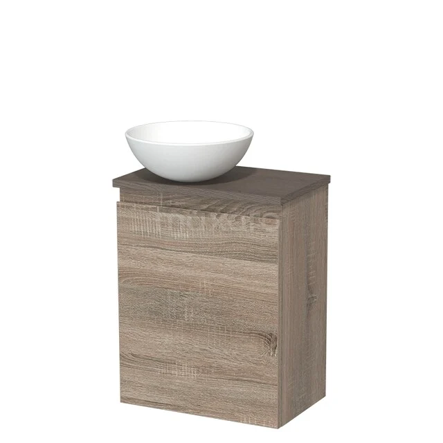 Toilet unit with wash basin | 41 cm Oak Handleless front Matte white Ceramic countertop wash basin Dark brown oak worktop TMK10-15007