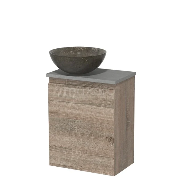 Toiletmeubel met waskom | 41 cm Eiken Greeploos front Blue stone Natuursteen waskom Lichtgrijs beton blad TMK10-15034