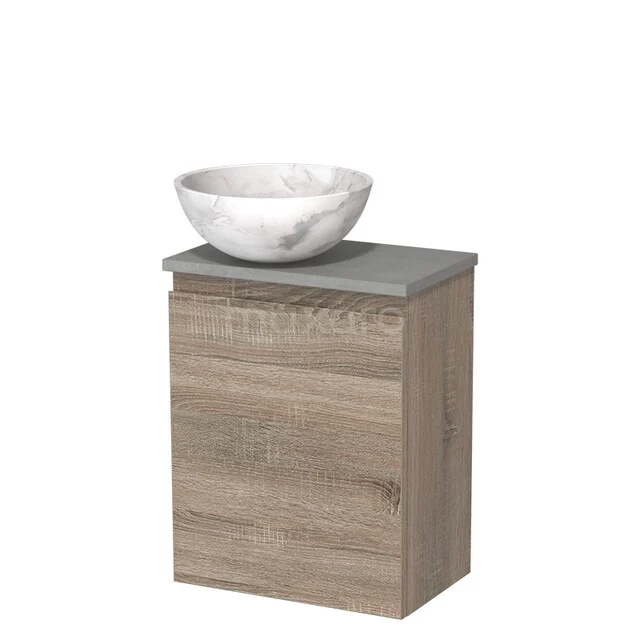 Toiletmeubel met waskom | 41 cm Eiken Greeploos front Wit marmer Natuursteen waskom Lichtgrijs beton blad TMK10-15040