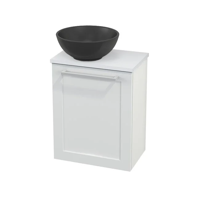 Toilet unit with countertop wash basin Quartz Modulo+ Pico High-gloss white 41cm BMC001719 White bathroom unit with countertop basin in black ceramic, compact design and stylish finish, perfect for modern bathrooms.