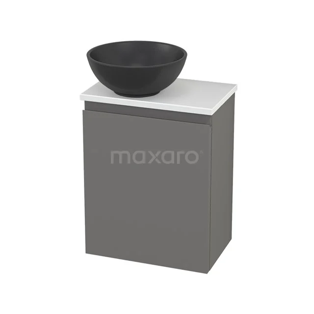 Toilet unit with Countertop wash basin Quartz Modulo+ Pico Basalt 41cm BMC001757 Grey bathroom furniture set with black basin bowl and white top, modern design suitable for compact bathrooms.