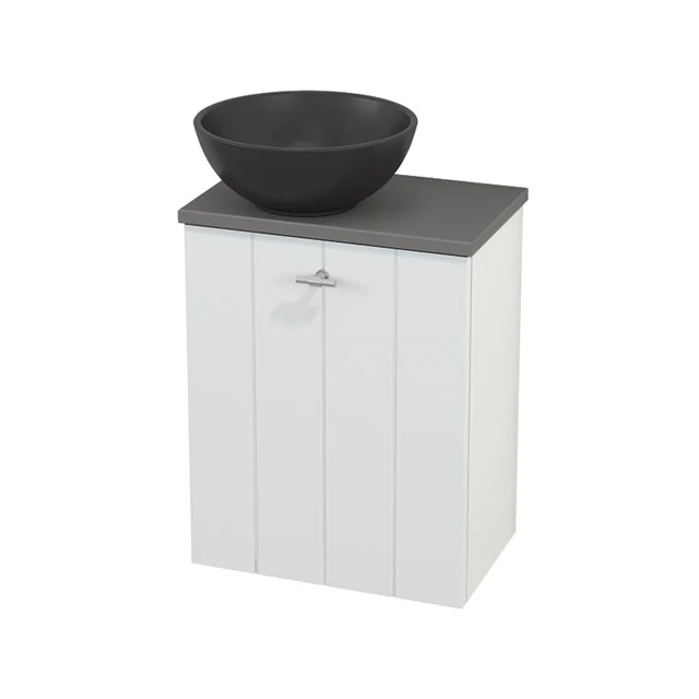 White Bathroom unit with vertical stripes, anthracite vanity units with basin made of ceramic, suitable for modern or country bathrooms.