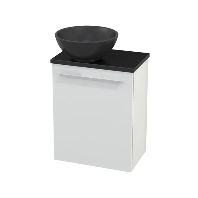 Toilet unit with countertop wash basin Quartz Modulo+ Pico High-gloss white 41cm BMC001807 White bathroom unit with black granite vanity units for countertop wash basin, modern finish, suitable for compact bathrooms.
