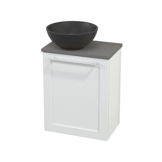 Toilet unit with countertop wash basin Quartz Modulo+ Pico Matte white 41cm BMC001875 White bathroom unit with grey stone vanity units for countertop wash basin, one door and modern finish, ideal for compact bathroom storage.