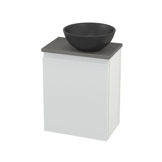 White bathroom unit with matt grey vanity unit with basin, rectangular cabinet design with clean lines, ideal for modern bathroom style.