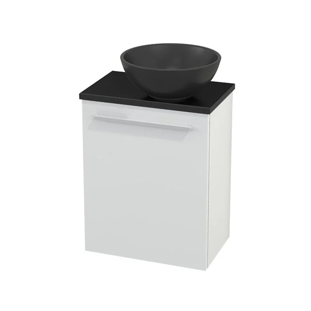 Toilet unit with countertop wash basin Quartz Modulo+ Pico High-gloss white 41cm BMC001981 White bathroom unit with black vanity units with basin and top-mounted bowl, modern design, perfect for stylish and functional bathroom design.