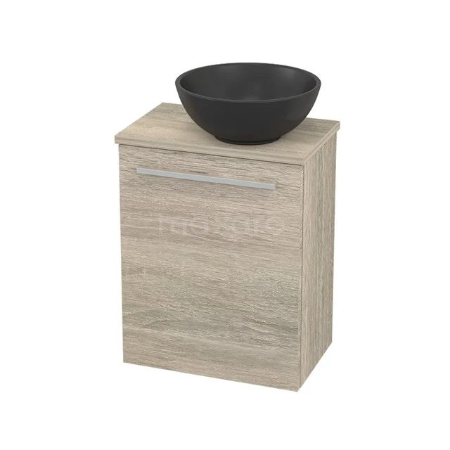 Toilet unit with countertop wash basin Quartz Modulo+ Pico Oak 41cm BMC002016 Wooden bathroom unit with black countertop wash basin, compact design, ideal for modern bathroom design.