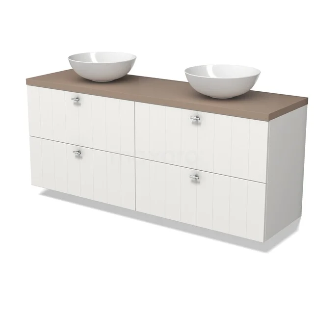 Modulo Plato Vanity units for countertop basin | 160 cm Matte white Slat front Taupe worktop 4 drawers BMK18-01649