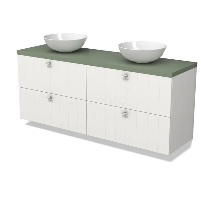 Modulo Plato Vanity units for countertop basin | 160 cm Matte white Slat front Sage green worktop 4 drawers BMK18-01713