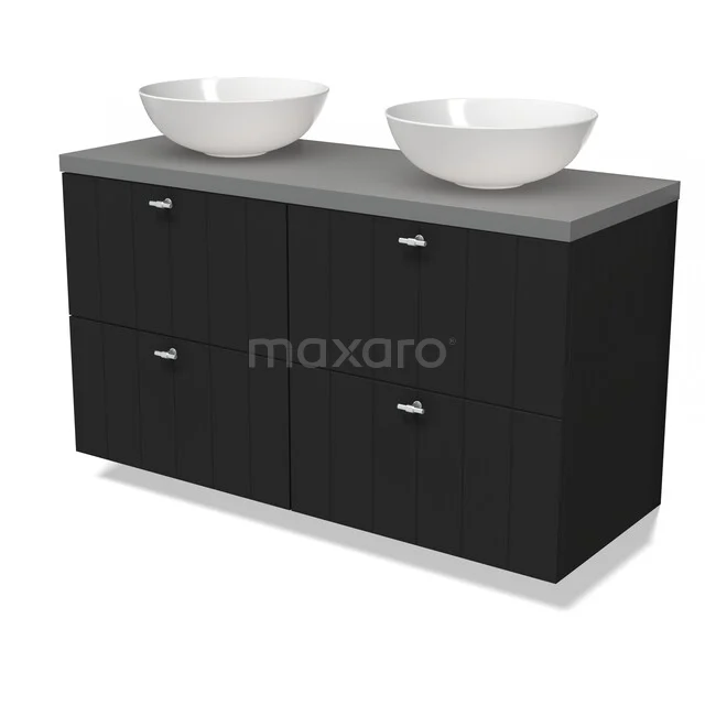 Badmöbel für Waschtischunterschrank mit Konsole 120cm Modulo Plato Matt Schwarz 4 Schubladen Latte Mittelgrau Platte BMK18-00115