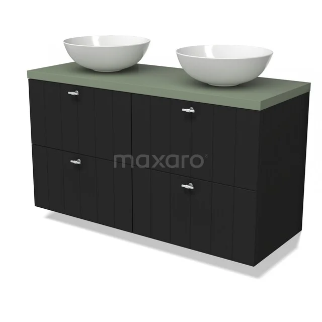 Modulo Plato Vanity units for countertop basin | 120 cm Matte black Slat front Sage green worktop 4 drawers BMK18-01673 Modulo Plato Vanity units for countertop basin | 120 cm Matte black Slat front Sage green worktop 4 drawers BMK18-01673