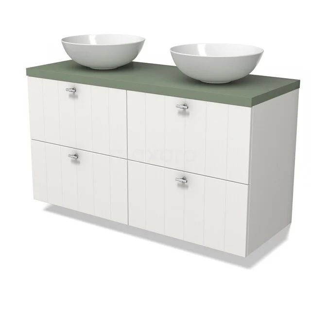 Modulo Plato Vanity units for countertop basin | 120 cm Matte white Slat front Sage green worktop 4 drawers BMK18-01681