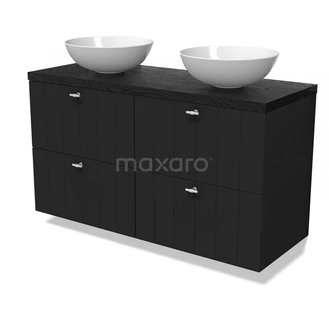 Modulo Plato Badmöbel mit Aufsatzwaschbecken | 120 cm Matt Schwarz Lamelle front Schwarze Eiche blatt 4 Schubladen BMK18-01737 Modulo Plato Badmöbel mit Aufsatzwaschbecken | 120 cm Matt Schwarz Lamelle front Schwarze Eiche blatt 4 Schubladen BMK18-01737