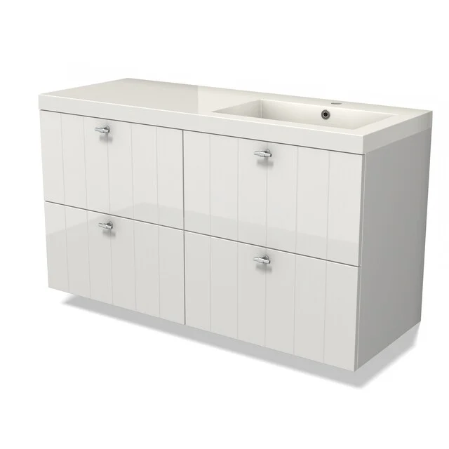 Modulo Vanity units with basin | 120 cm High-gloss white Slat front Mineral marble 4 drawers BMW18-01109 Modulo Vanity units with basin | 120 cm High-gloss white Slat front Mineral marble 4 drawers BMW18-01109