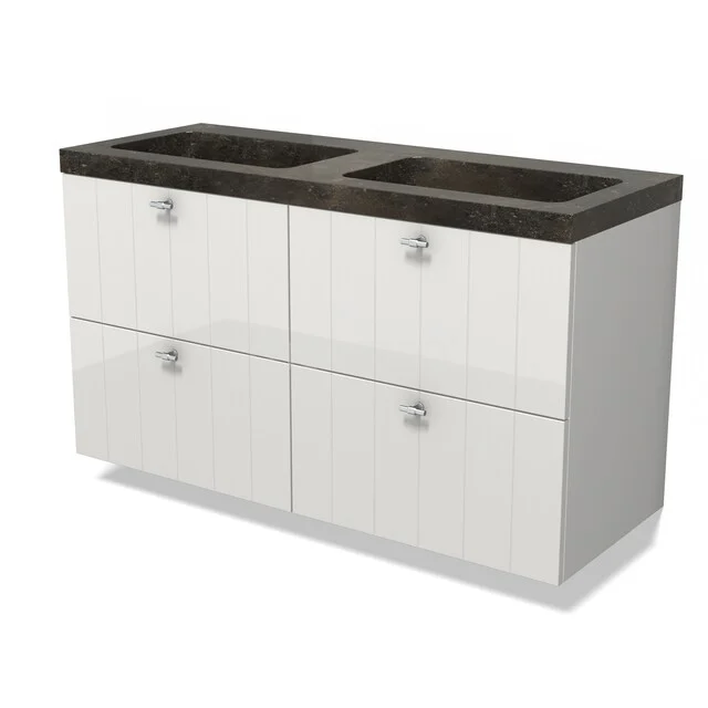 Modulo Badkamermeubel met wastafel | 120 cm Hoogglans wit Lamel front Natuursteen 4 lades BMW18-01174 Modulo Badkamermeubel met wastafel | 120 cm Hoogglans wit Lamel front Natuursteen 4 lades BMW18-01174