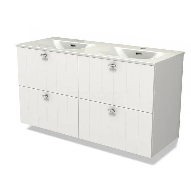 Modulo Bathroom furniture with sink | 120 cm Matte white Slat front Ceramic 4 drawers BMW18-01293