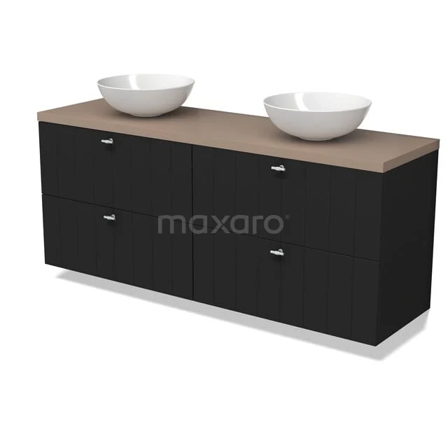 Modulo Plato Badkamermeubel voor waskom | 160 cm Mat zwart Lamel front Taupe blad 4 lades BMK18-01641