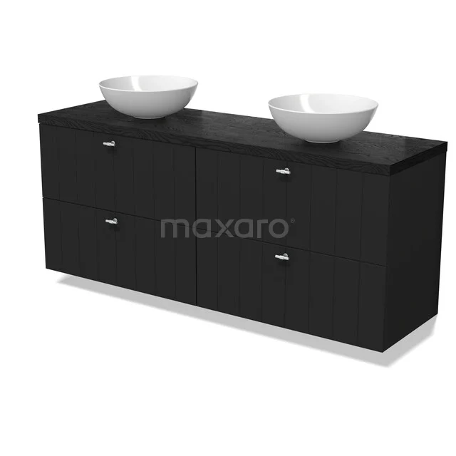 Modulo Plato Vanity units for countertop basin | 160 cm Matte black Slat front Black oak worktop 4 drawers BMK18-01769