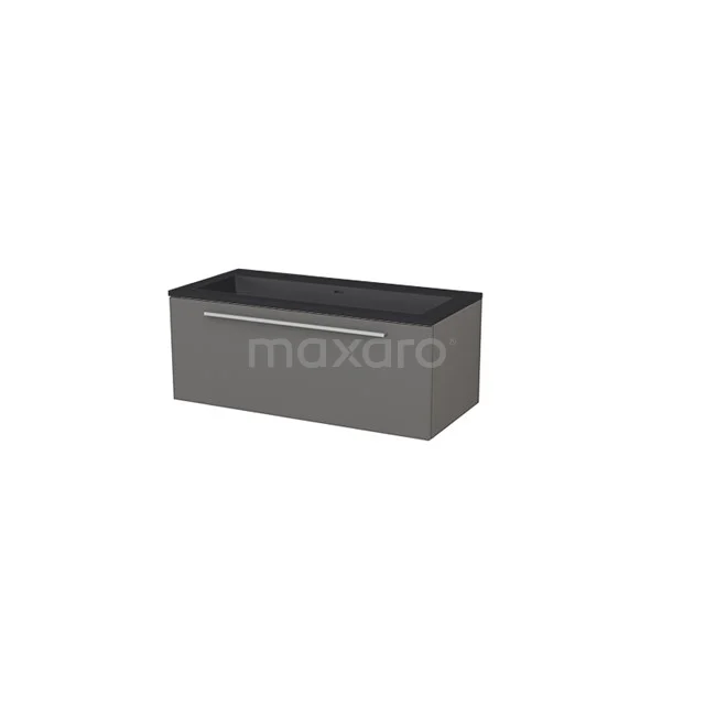 Modulo+ Bathroom furniture with sink | 100 cm Basalt Flat front Quartz 1 drawer BMP005733 Grey hanging bathroom cabinet with drawers, minimalist design, matte finish, ideal for modern bathrooms.