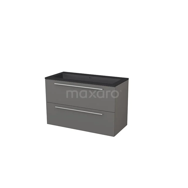 Modulo+ Vanity units with basin | 100 cm Basalt Flat front Quartz 2 Stacked drawers BMP005755 Grey bathroom cabinet with two drawers, matte finish, compact design and modern style, ideal as a vanity unit.