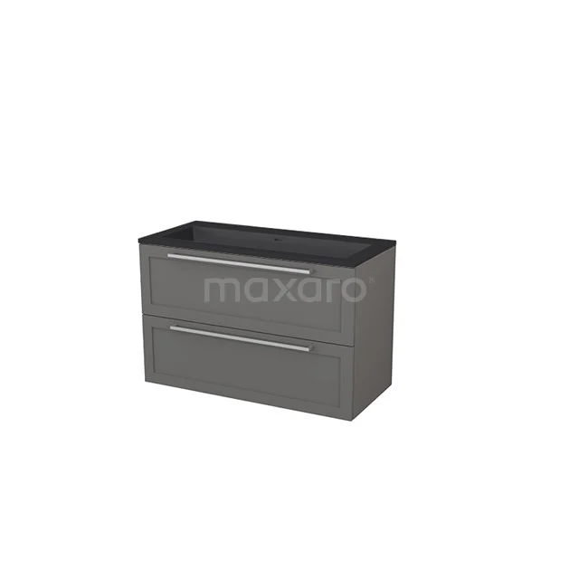 Bathroom furniture with sink | 100 cm Frame front Quartz 2 Stacked drawers BMP005757 Grey Bathroom cabinet with two drawers, modern finish and matte finish, ideal for stylish storage space in the bathroom.