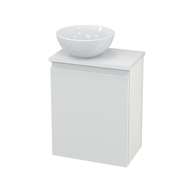 White Bathroom unit with washbasin bowl, compact shape, modern design, ideal for stylish and functional bathroom design.