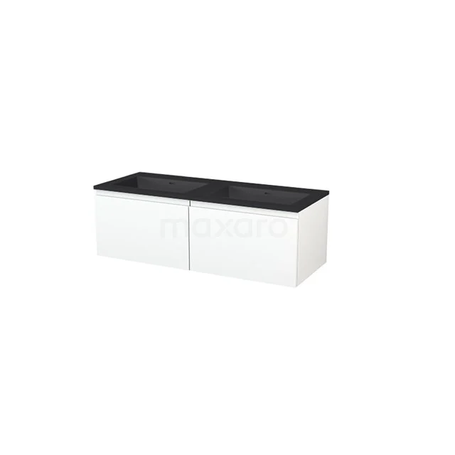 Vanity units with basin | 120 cm Handle-less front Quartz 2 Side-by-side drawers BMP005852 White floating bathroom cabinet with black basin, modern design, sleek and suitable for stylish bathroom fittings.