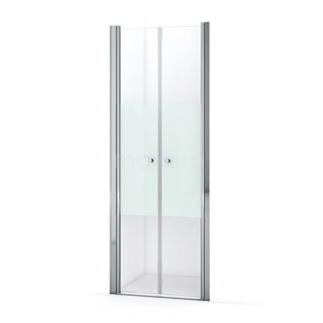 Zircon Comfort Duschtür | 80 cm Chrom Klar mit matter Streifen Pendeltür S0412-0800N Duschtür mit doppelten Glaspanelen, mattem und Klarglas, Aluminiumrahmen, ideal für ein modernes Badezimmer.