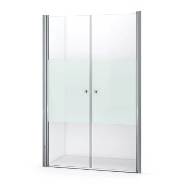 Zircon Comfort Duschtür | 135 cm Chrom Klar mit matter Streifen Pendeltür S0412-1350N Glasene Duschtür mit mattem Mittelpaneel, Schiebemechanismus und Aluminiumrahmung, ideal für ein modernes Badezimmer.