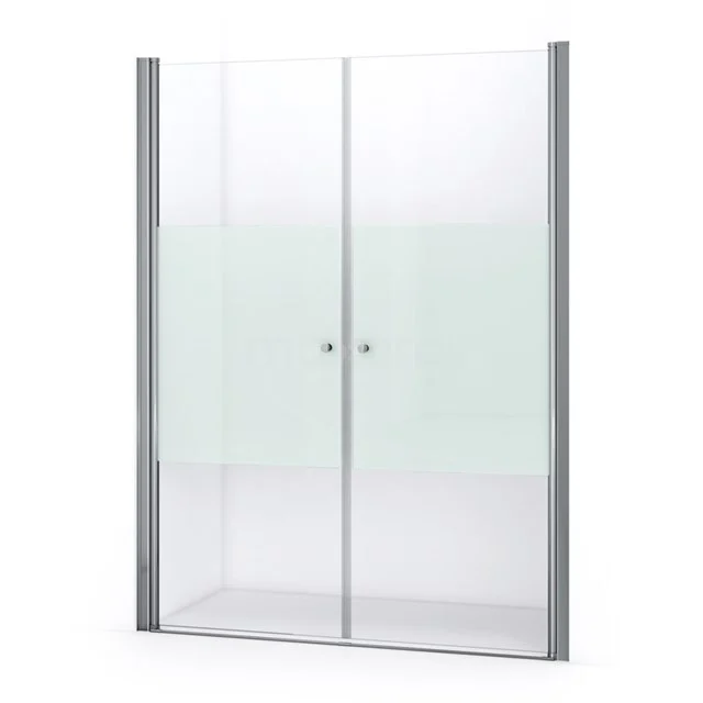 Zircon Comfort Duschtür | 155 cm Chrom Klar mit matter Streifen Pendeltür S0412-1550N Moderne Duschtür mit Mattglasstreifen, Aluminiumrahmung, zweigeteiltes Schiebesystem. Ideal für ein stilvolles Badezimmer.